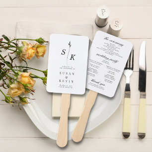 Simple Minimal Chic Leaf Monogram Wedding Program Hand Fan