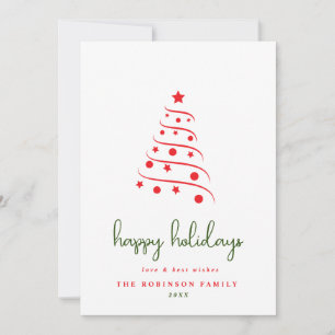 Simple Minimal Christmas Tree Red Star  Holiday Card
