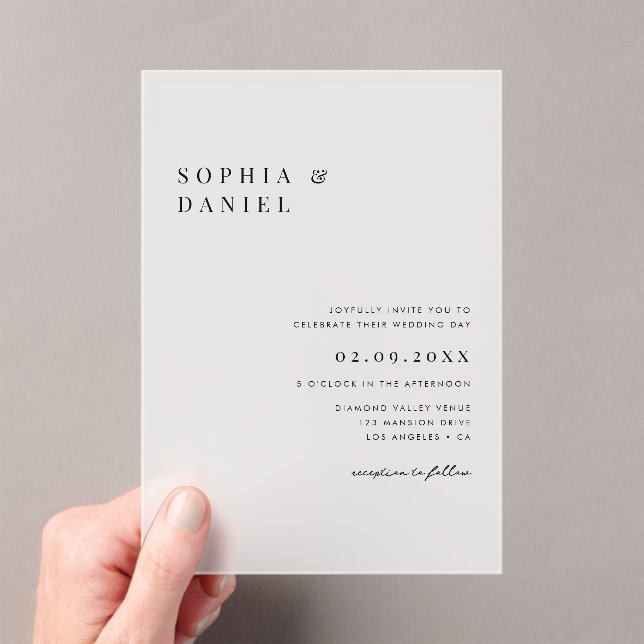 Simple Minimal Classic Budget Frosted  Wedding  Acrylic Invitations (Insitu (Handheld))