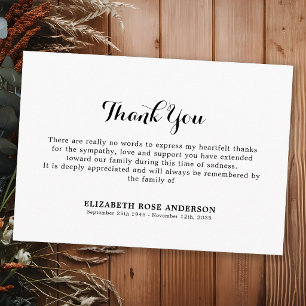Simple Minimal Classic Memorial Sympathy Funeral Thank You Card