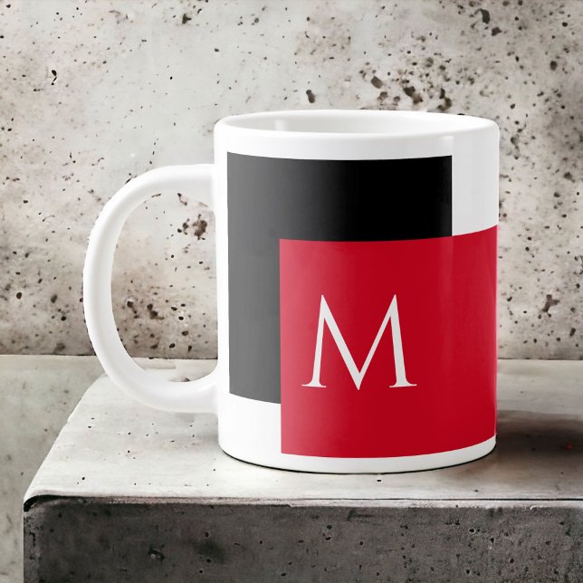 Simple Minimal Colour Block with Monogram Initial Large Coffee Mug (A jumbo mug for the serious coffee drinker! Personalize with your desired initial.)