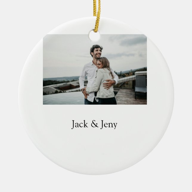 Simple minimal colourful add  name photo text cust ceramic tree decoration (Front)