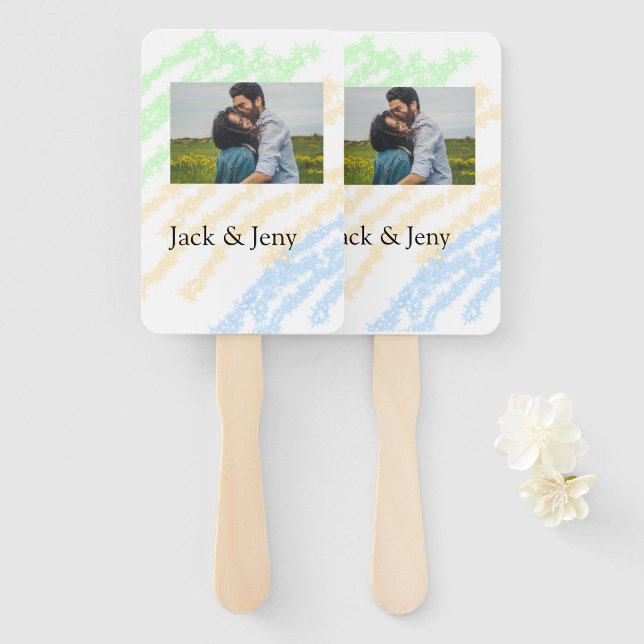 Simple minimal colourful glitter add name photo im hand fan (Front and Back)