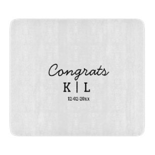 Simple minimal congrats add letters monogram date cutting board