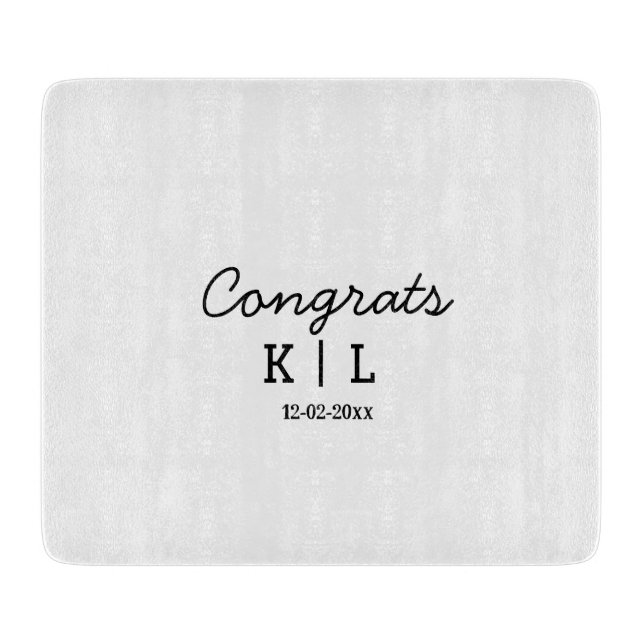 Simple minimal congrats add letters monogram date cutting board (Front)
