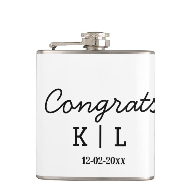 Simple minimal congrats add letters monogram date hip flask (Front)
