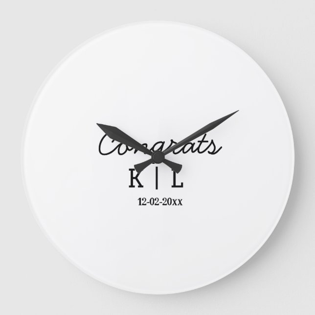 Simple minimal congrats add letters monogram date large clock (Front)
