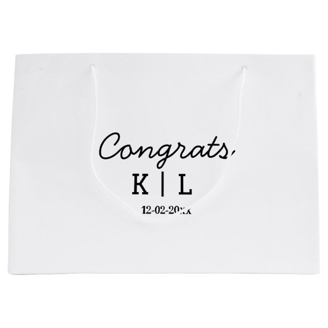 Simple minimal congrats add letters monogram date large gift bag (Front)