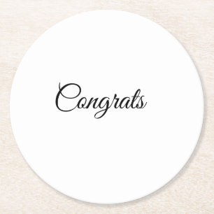Simple minimal congratulations add your text name  round paper coaster