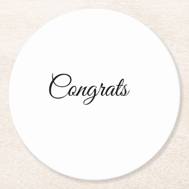 Simple minimal congratulations add your text name  round paper coaster (Front)