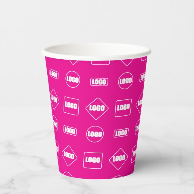 Simple Minimal Corporate Logo White Repeat Pattern Paper Cups (Front)