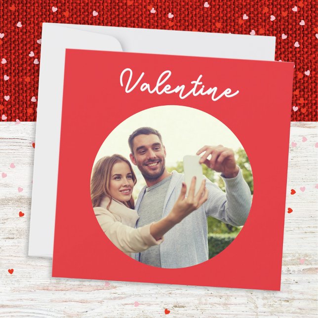 Simple Minimal Custom Photo Red Valentine's Day Holiday Card (A simple and modern Valentine's Day card in romantic red with custom photo)