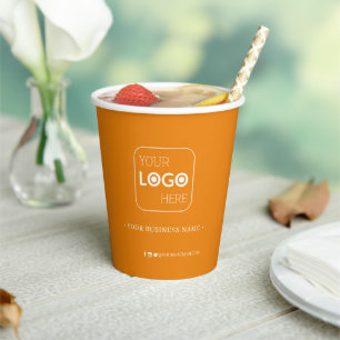 Simple Minimal Customised Business Logo Orange Paper Cups