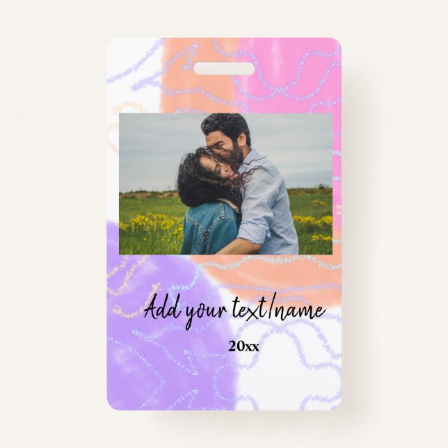 simple minimal customised name monogram couple  th ID badge (Front)