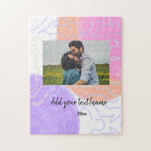 simple minimal customised name monogram couple  th jigsaw puzzle (Vertical)