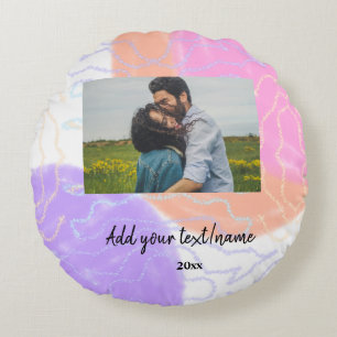 simple minimal customised name monogram couple th round cushion