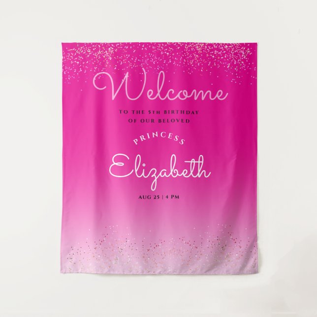 Simple Minimal Cute Girly Pink White Calligraphy Tapestry (Front)