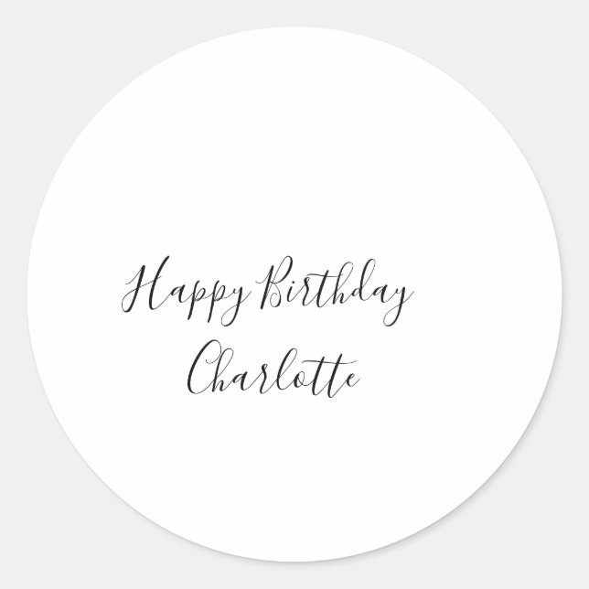 SIMPLE MINIMAL.CUTIE ADD NAME BABY happy birthday  Classic Round Sticker (Front)