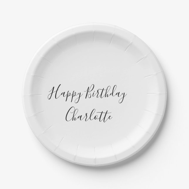 SIMPLE MINIMAL.CUTIE ADD NAME BABY happy birthday  Paper Plate (Front)