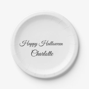 SIMPLE MINIMAL.CUTIE ADD NAME BABY happy Halloween Paper Plate
