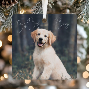 Simple Minimal Dog Photo Christmas Metal Tree Decoration