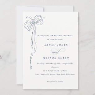Simple Minimal Dusky Blue Coquette Bow Vow Renewal Invitation