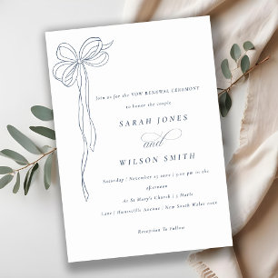 Simple Minimal Dusky Blue Coquette Bow Vow Renewal Invitation