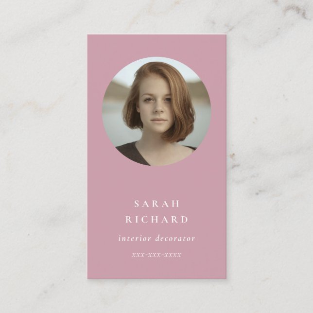 Simple Minimal Dusky Pink Professional Photo Business Card (Front)