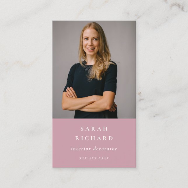 Simple Minimal Dusky Pink Professional Photo Business Card (Front)