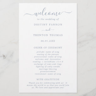 Simple Minimal Dusty Blue Budget Wedding Program Flyer