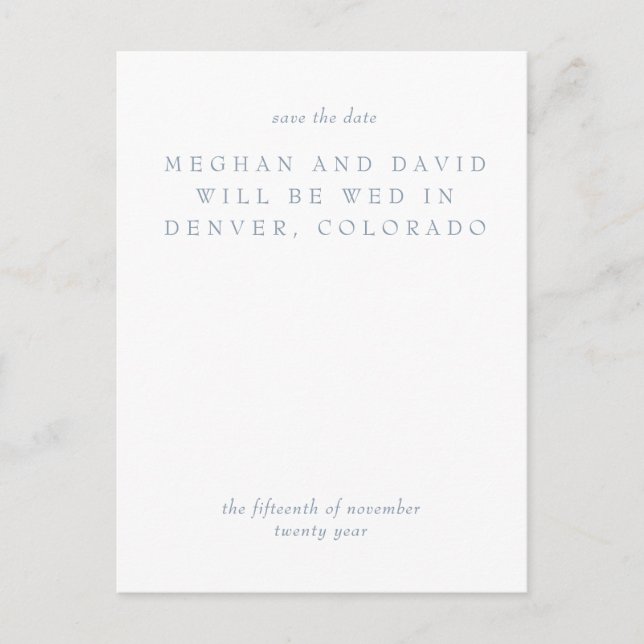 Simple Minimal Dusty Blue Modern Save The Date  Announcement Postcard (Front)