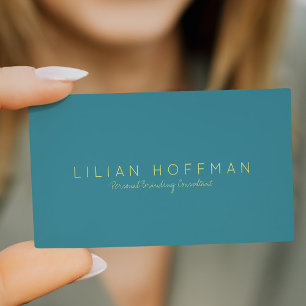 Simple minimal dusty blue teal gold script stylist business card