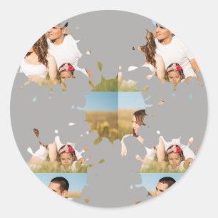 Simple minimal elegant custom circle photo collage classic round sticker