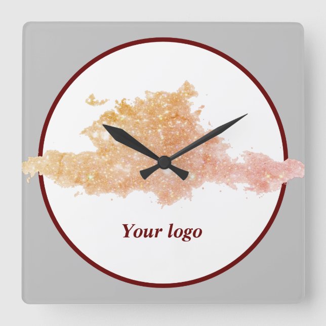 Simple minimal elegant custom logo here company wa square wall clock (Front)