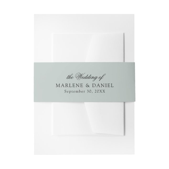 Simple Minimal Elegant Dusty Blue Formal Wedding Invitation Belly Band (Front Example)