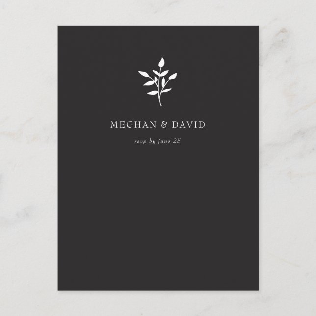 Simple Minimal Elegant Modern Botanical RSVP Invitation Postcard (Front)