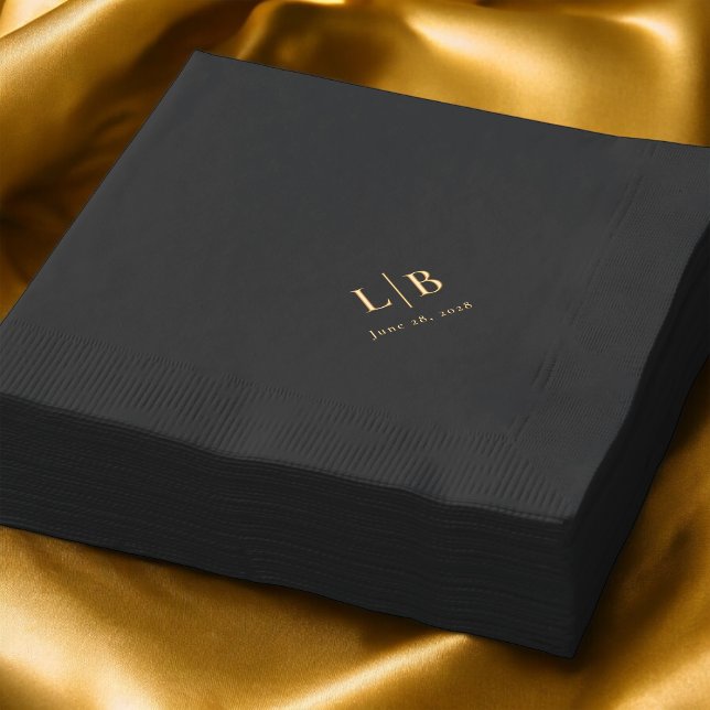 Simple Minimal Elegant Monogram Initials Wedding Foil Napkins (Elegant gold foil stamped wedding napkins.)