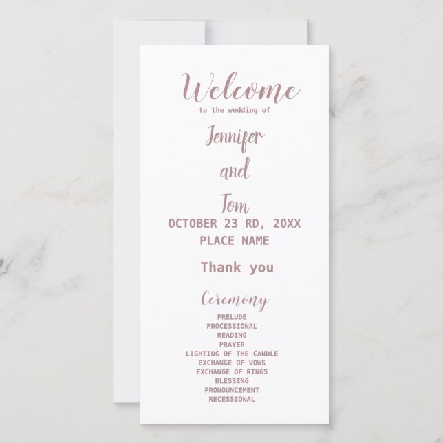 simple minimal elegant rose gold wedding program (Front)