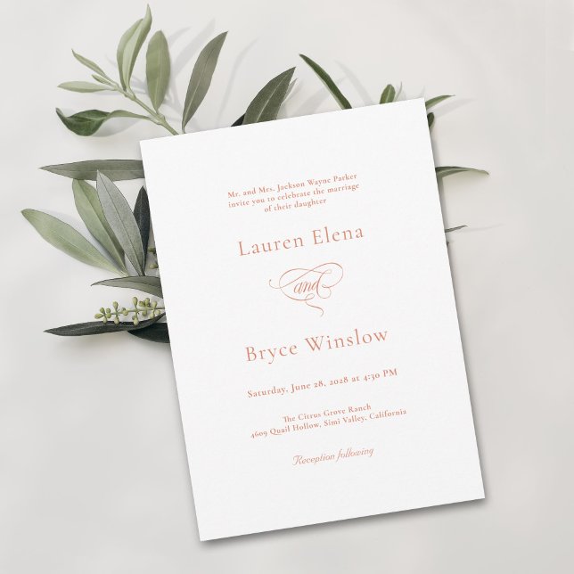 Simple Minimal Elegant White Citrus Wedding Invitation (Creator Uploaded)