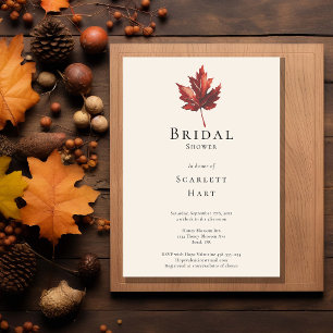 Simple Minimal Fall Leaf Cream Bridal Shower Invitation