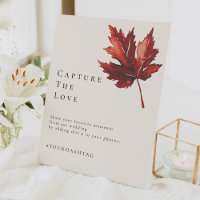 Simple Minimal Fall Leaf Cream Wedding Hashtag