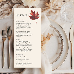 Simple Minimal Fall Leaf Cream Wedding Menu