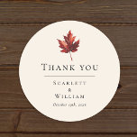 Simple Minimal Fall Leaf Cream Wedding Thank You Classic Round Sticker<br><div class="desc">This simple minimal fall leaf cream wedding thank you classic round sticker is inspired by the delicate elegance of nature's transition, with a rustic and simple charm that captures the essence of fall. This design features a minimalist boho maple leaf, on a cream background. Each piece in this collection invites...</div>