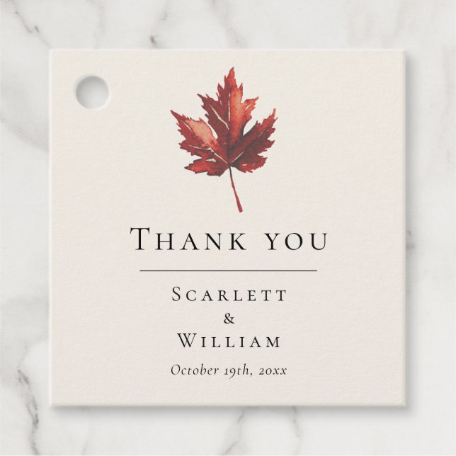 Simple Minimal Fall Leaf Cream Wedding Thank You Favour Tags (Front)
