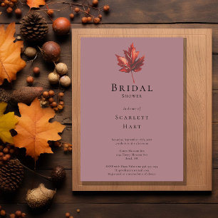 Simple Minimal Fall Leaf Mauve Bridal Shower Invitation