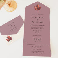 Simple Minimal Fall Leaf Mauve Entree RSVP Wedding