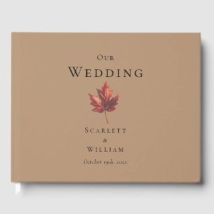 Simple Minimal Fall Leaf Terracotta Wedding Guest Book