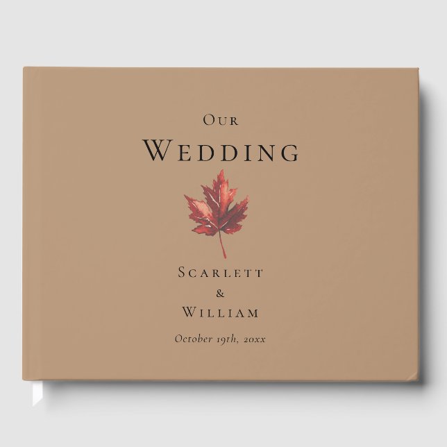 Simple Minimal Fall Leaf Terracotta Wedding Guest Book (Front)
