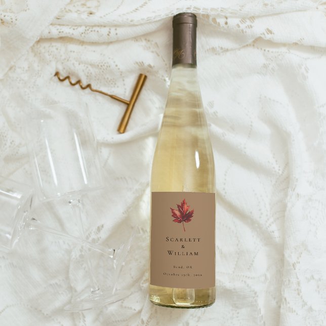 Simple Minimal Fall Leaf Terracotta Wedding Wine Label (Creator Uploaded)