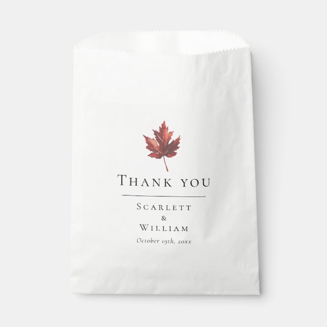 Simple Minimal Fall Leaf White Wedding Treat Bag (Front)